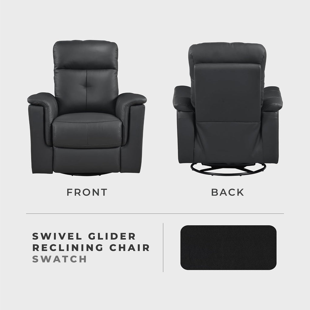 Lexicon Swivel Glider Recliner Chair, Comfy Nursery Glider, Top Grain Leather Match Recliner, Manual Reclining Chair for Living Room/Office/Apartment, Black