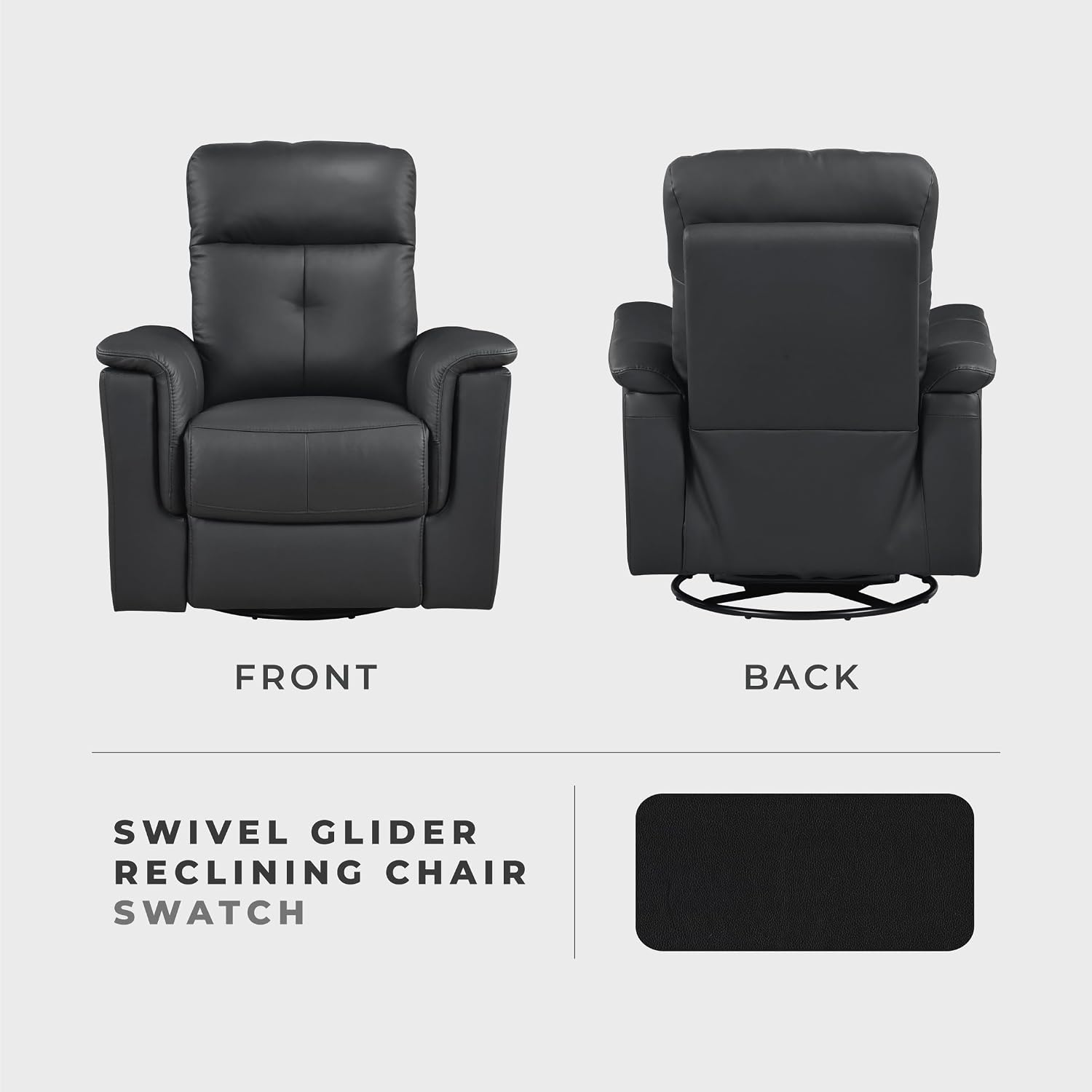 Lexicon Swivel Glider Recliner Chair, Comfy Nursery Glider, Top Grain Leather Match Recliner, Manual Reclining Chair for Living Room/Office/Apartment, Black