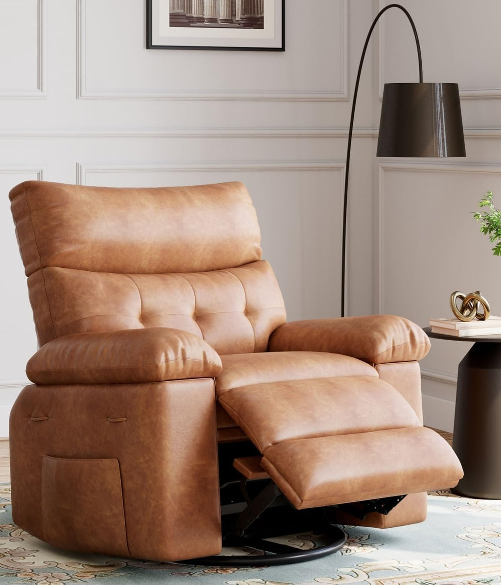 Oversized 360° Swivel Rocking Recliner Chair with Massage & Heat - Remote Control Lazy Chair for Adults, Ergonomic Recliner for Living Room, Bedroom, Nursery, Vintage