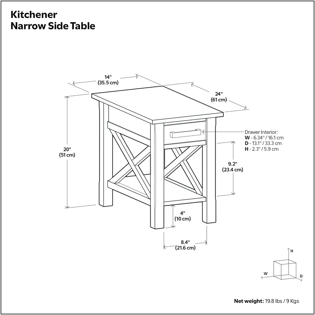 SIMPLIHOME Kitchener End Table - 14 inch Wide Solid Wood Narrow Accent Table with Drawer and Open Shelf in Warm Walnut Brown, Contemporary Nightstand with X-Design for Living Room or Bedroom