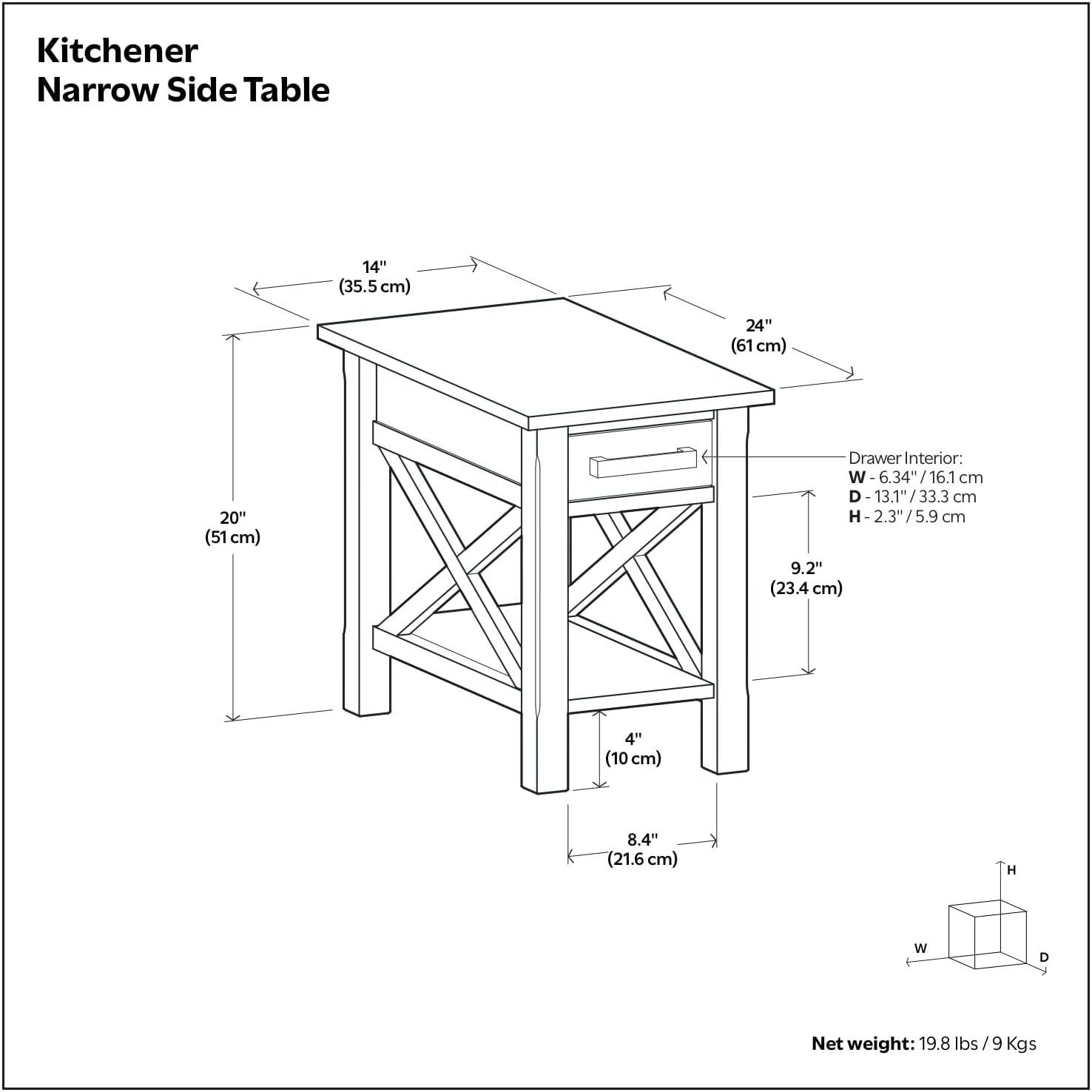 SIMPLIHOME Kitchener End Table - 14 inch Wide Solid Wood Narrow Accent Table with Drawer and Open Shelf in Warm Walnut Brown, Contemporary Nightstand with X-Design for Living Room or Bedroom