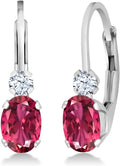 Gem Stone King Drop Leverback Earrings for Women | 925 Sterling Silver | Gemstone Birthstone and White Created Sapphire | Oval 6X4MM and Round 2MM | 3/4 Inch