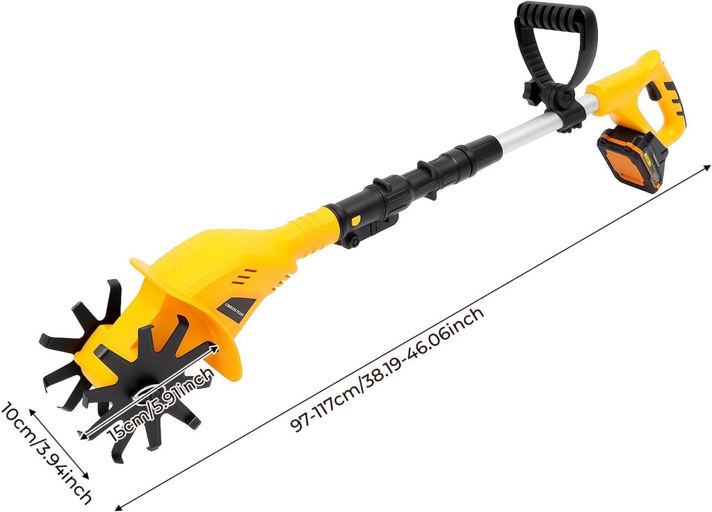Cordless Tilling Machine, Handheld Tiller Cultivator with 2 Blades, 38.19-46.06in Adjustable Telescoping Pole, for Plowing, Weeding, Gardening, Cultivation (2 Blades)
