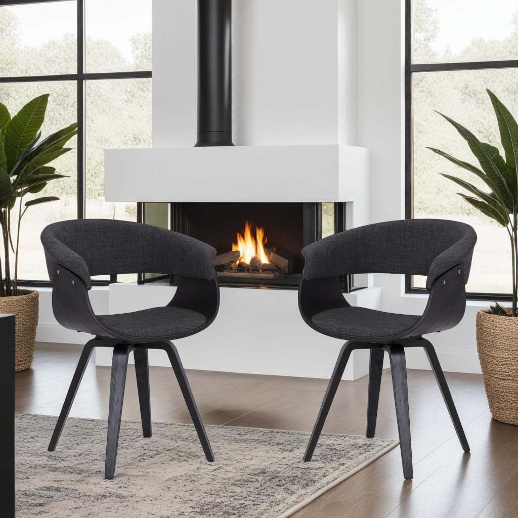 Armen Living Summer Mid Century Modern Dining Accent Chair for Table Kitchen Desk Vanity in Charcoal Fabric and Black Wood Finish