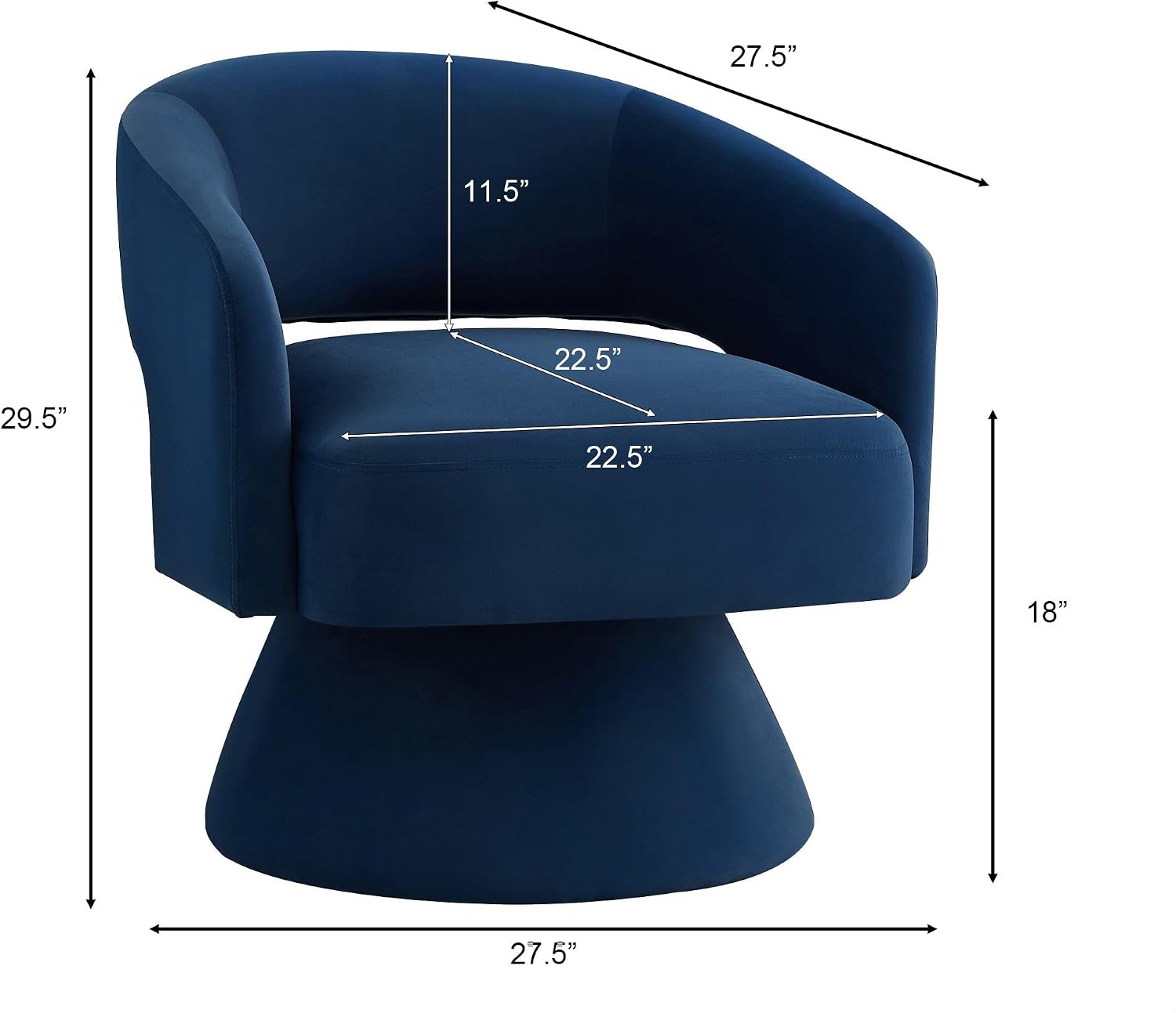 GDFStudio Swivel Barrel Chair Accent Arm Chair for Living Room Upholstered Velvet Round Reading Armchair Modern 360 Degree Comfy Swivel Chair with Open Backrest for Bedroom Office, Navy Blue