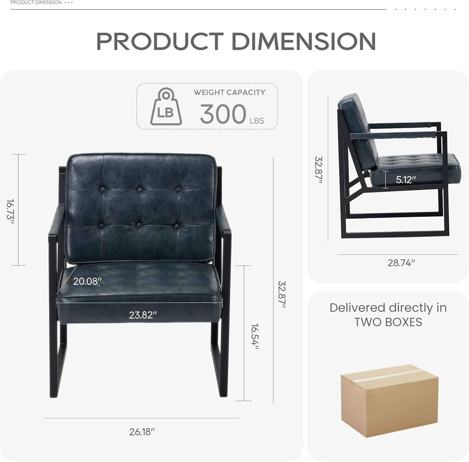 MALOL Accent Chairs Set of 2, Modern Accent Arm Chairs for Living Room, Comfy Leather Armchairs with Metal Legs for Bedroom Reception Room, Blue