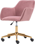 Modern Velvet, Height Adjustable, 360° Swivel Office Chair, Upholstered Cosmetic Dresser Armchair with Metal Feet and Backrest, Bedroom Furniture Pink