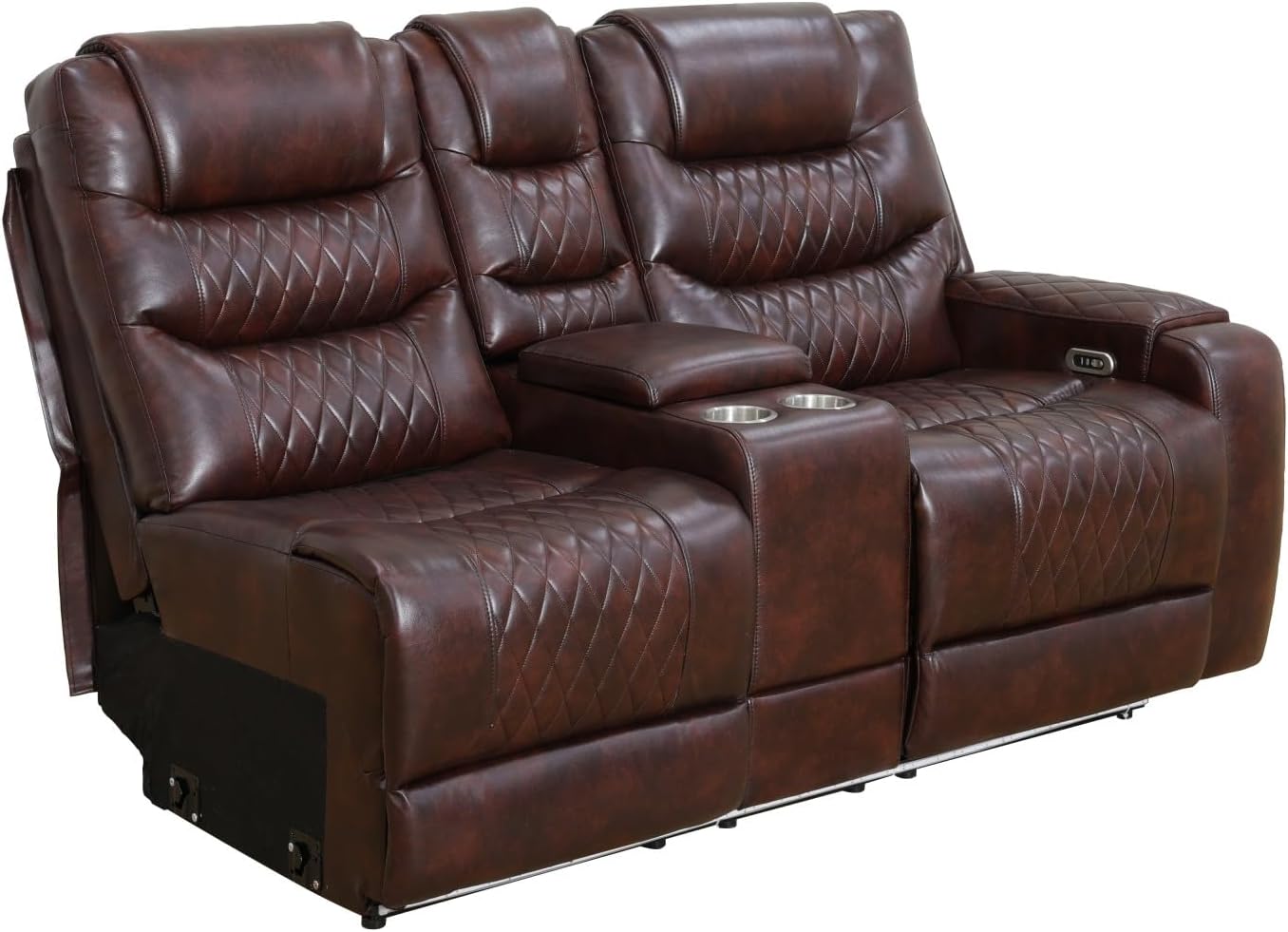 Reclining Sectional, Power Sectional Couch, Leather Sofa Set for Living Room, Comfy Home Theater Seating with USB 2.0 Charging Ports, LED Light Strips, Fold-Down Table & Cupholders (Brown, 3-Piece)