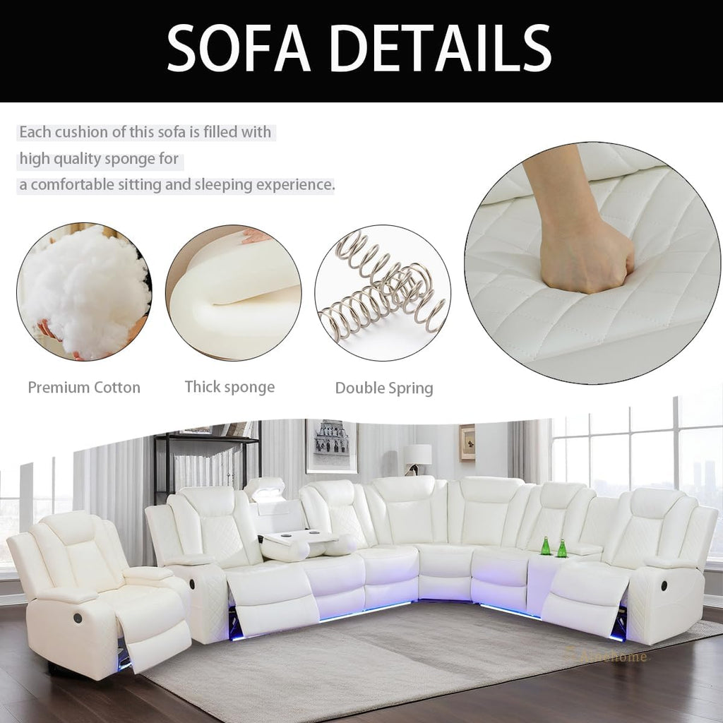 A Ainehome Living Room Furniture Reclining Sectional Sofa, Living Room Power Recliner Adjustable Sofa, Loveseat and Chair with Storage Console for Home/Office(A-Creamy White)