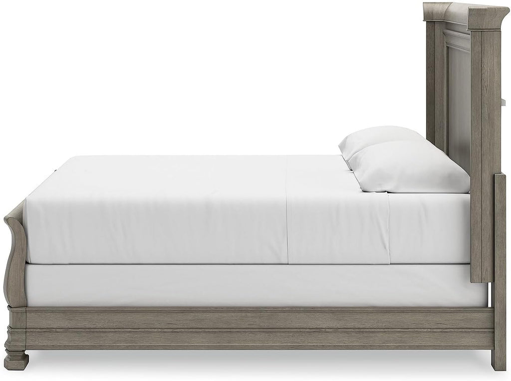 Signature Design by Ashley Lexorne Traditional King Sleigh Bed, Foundation or Box Spring Needed, Light Gray
