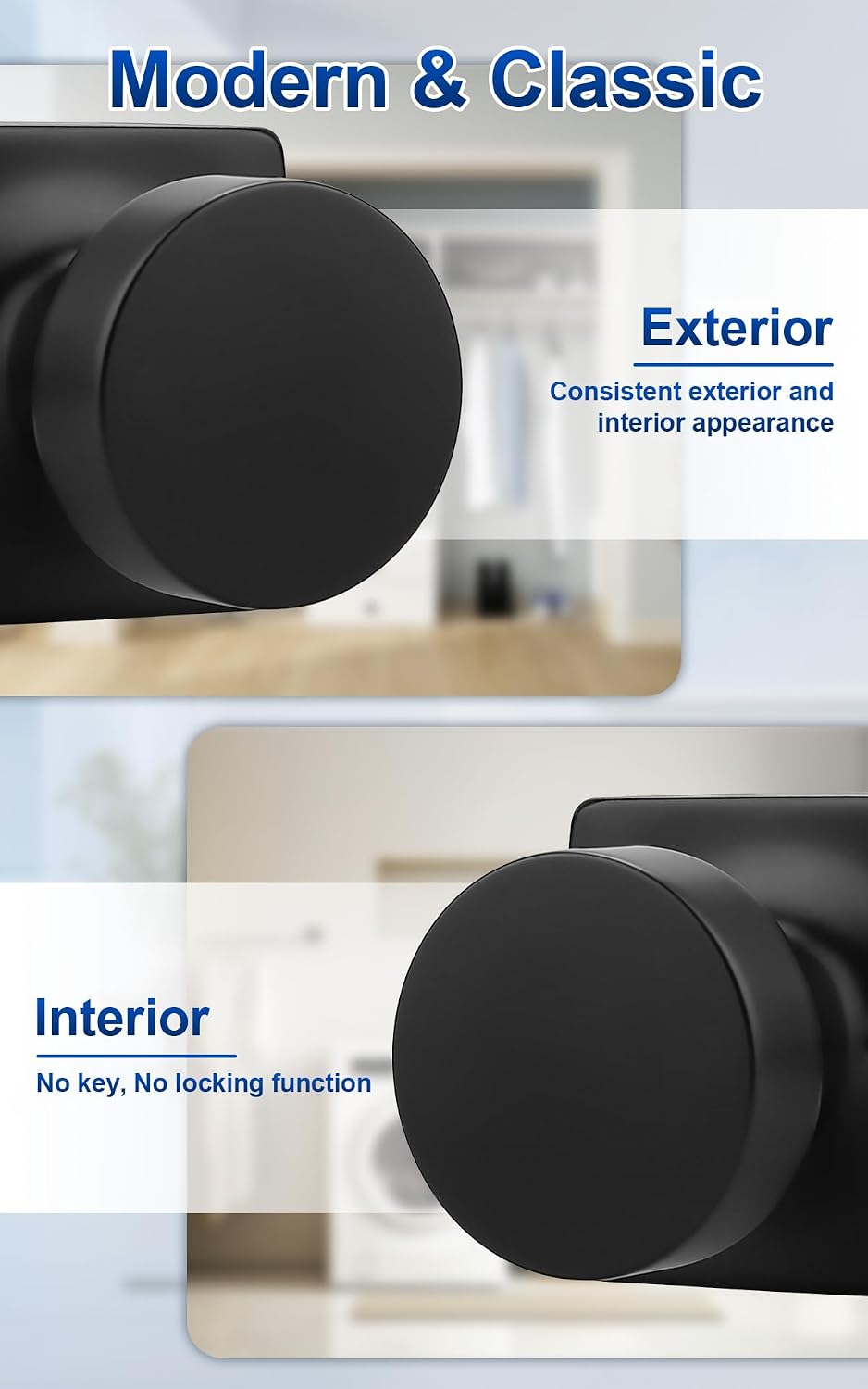 Probrico Interior Passage Door Knobs 8 Pack, Closet/Hallway Door Handles Inside, Modern Interior Matte Black Door Knob Without Key