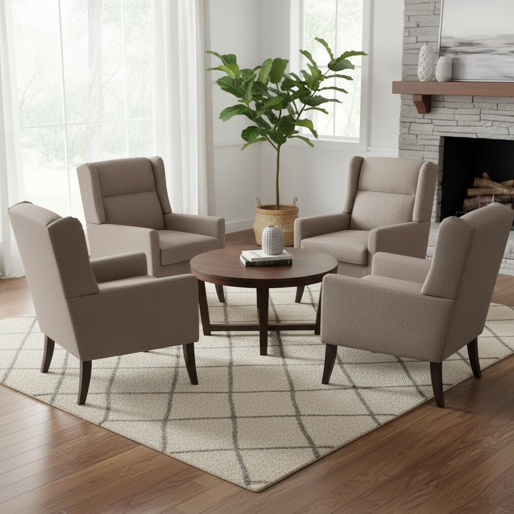 Zihanhome High Back Living Room Chairs,Accent Chairs Set of 4,Mid Century Modern Accent Chair, Comfy Reading Chair, Upholstered Armchair with Wooden Legs for Living Room, Bedroom, Apartment (4,Brown)