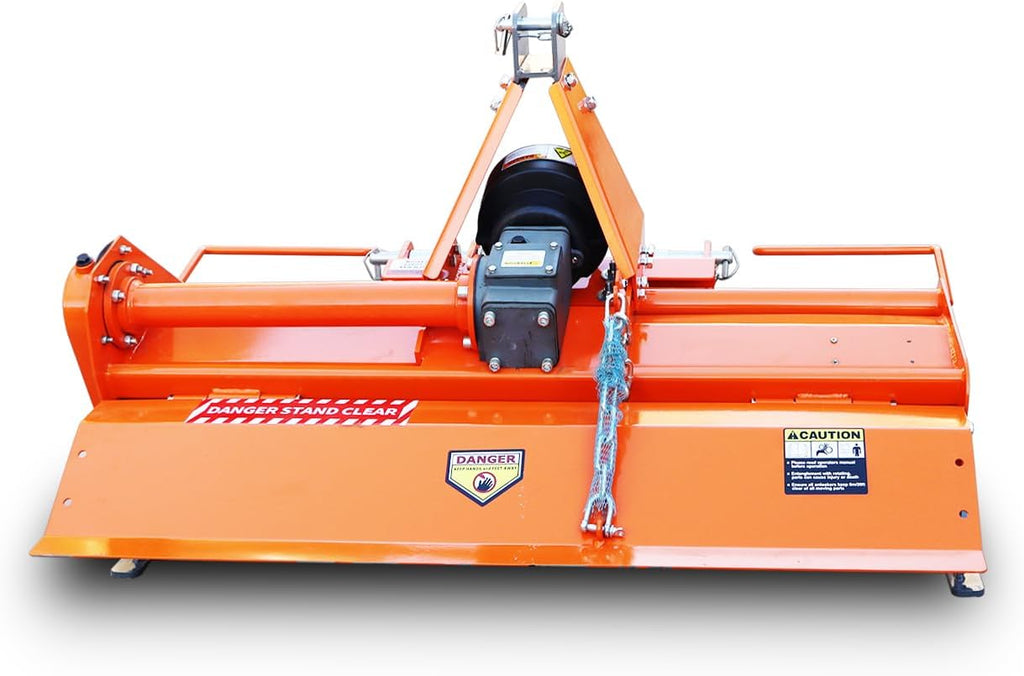 49' 3 Point Rotary Tiller for 20-30HP Compact Tractors – Cat 1 Cultivator with 540 RPM PTO Drive, 28 Replaceable L-Shaped Tines for Wider Coverage (49')