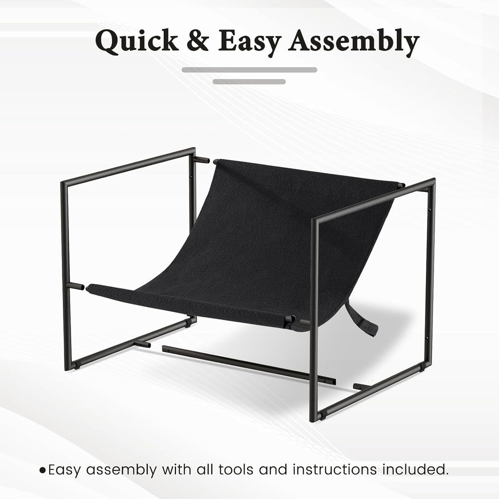 Furnilivng Large Sling Accent Chair, Comfortable Boucle Fabric Arm Chair, Upholstered Cozy Reading Chair for Living Room, Bedroom, Dressing Room, Home Office (Black, Set of 2)