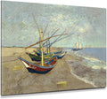 DECORARTS - Vincent Van Gogh Fishing Boats on the Beach Large Giclee Canvas Art Print, Gallery Wrapped Wall Art for Living Room Decor 40x30, Made in USA
