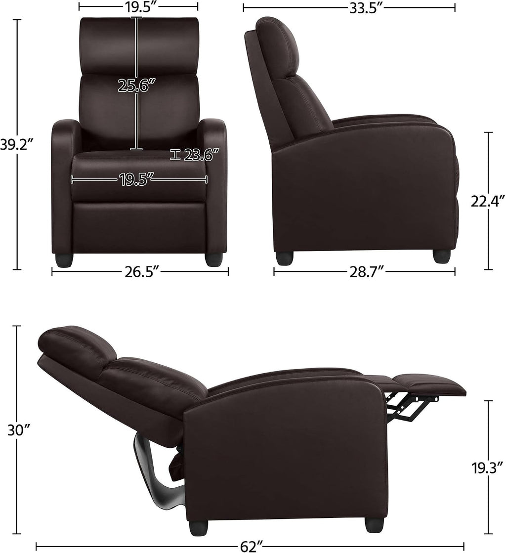 Topeakmart PU Leather Recliner Chair Living Room Single Sofa Home Theater Seating with Lumbar Support Overstuffed High-Density Sponge Manual Push Back Recliners Brown