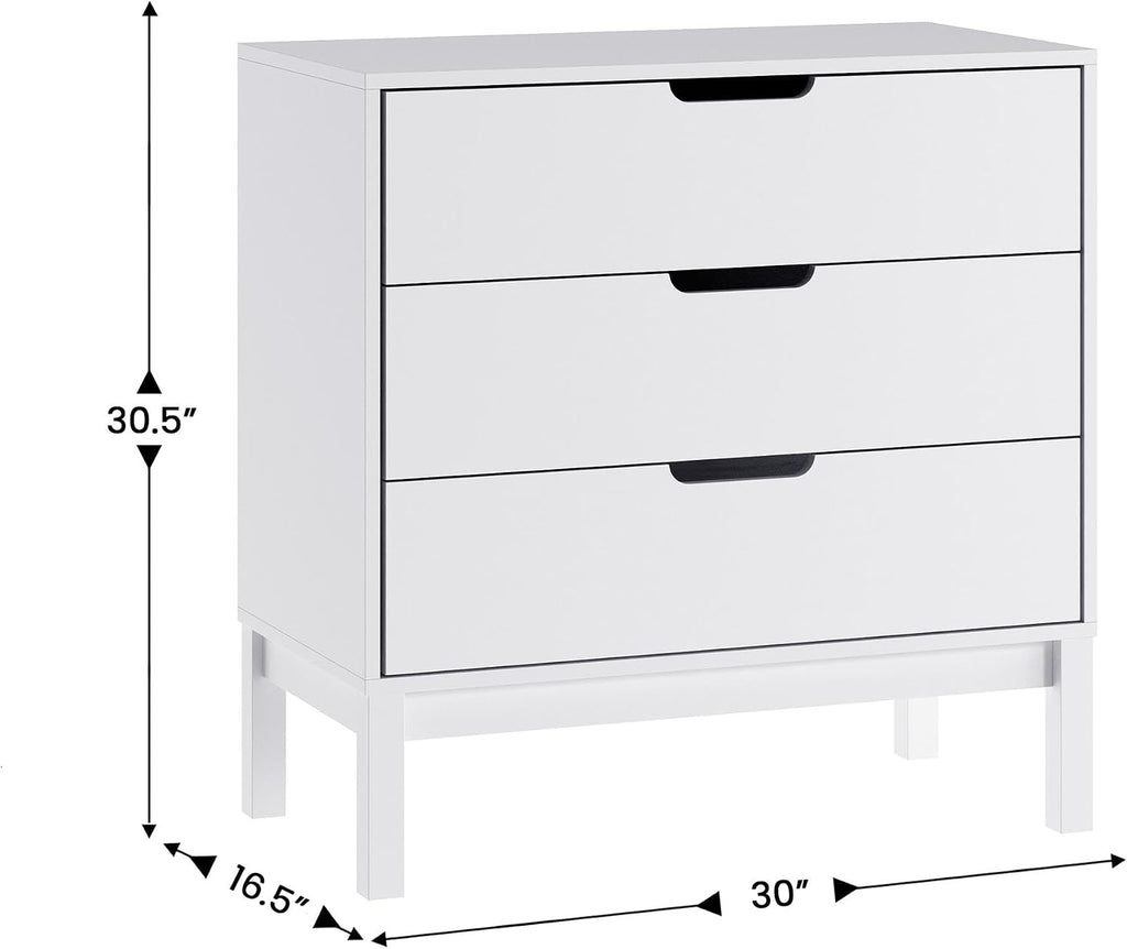 Flash Furniture Dallas Wood Dresser for Kids Bedroom, 3 Drawers, Solid Wood Frame, Interlocking Safety Mechanism, Smooth Ball Bearing Slides, White