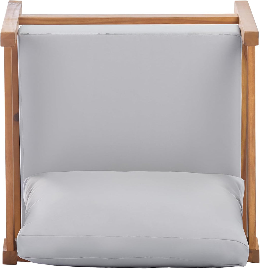 Christopher Knight Home Grice Acacia Wood Lounge Chair Outdoor with Removable Cushion, Wooden Patio Accent Chair with Open Frame Design, Outdoor Armchair for Patio Furniture Set, Light Grey + Teak