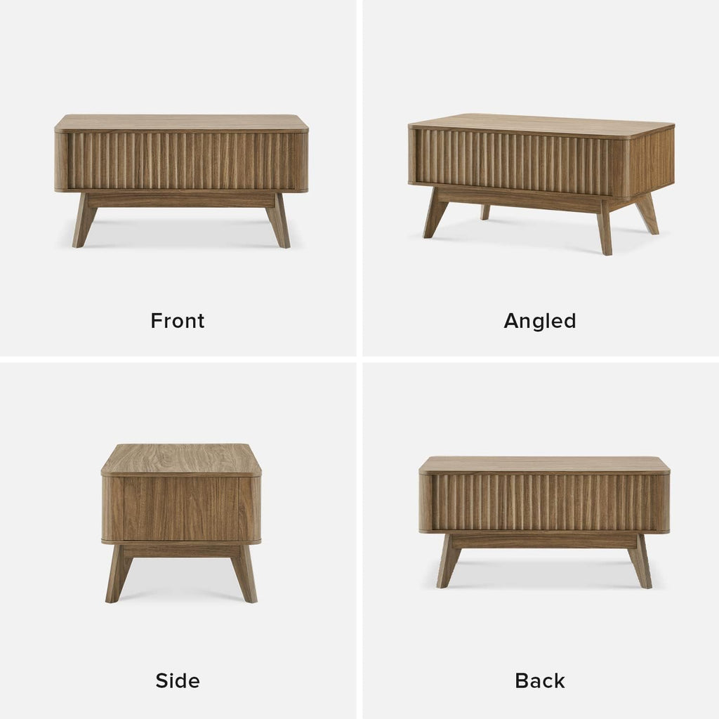 mopio Brooklyn Lift Top Coffee Table for Living Room, Mid Century, Modern Farmhouse with Lifting Tabletop & Hidden Storage, Fluted Panel, Rising Pull Up Dining Table (Walnut)