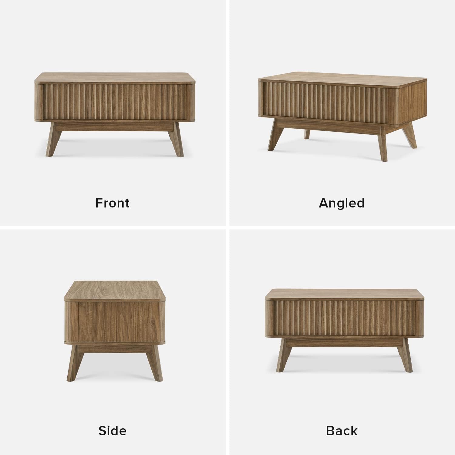 mopio Brooklyn Lift Top Coffee Table for Living Room, Mid Century, Modern Farmhouse with Lifting Tabletop & Hidden Storage, Fluted Panel, Rising Pull Up Dining Table (Walnut)