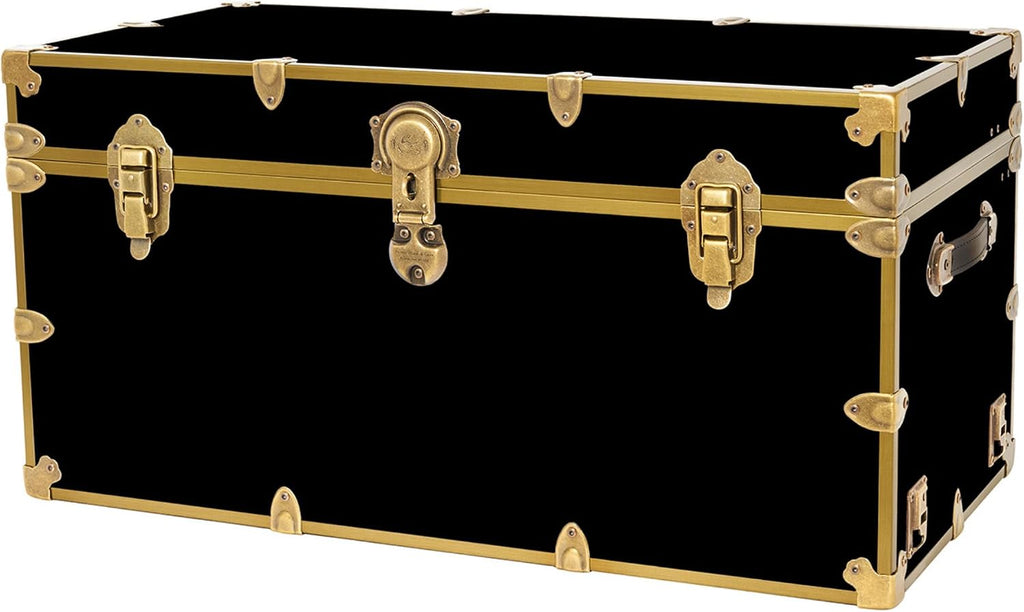 Rhino Trunk & Case Classic XXL College Trunk with Wheels, Antique Brass Hardware, Soft Close - 36'x18'x18', Seats 1500+ lbs, USA Made Secure Dorm Footlocker, Home Storage, Steamer Style Blanket Chest