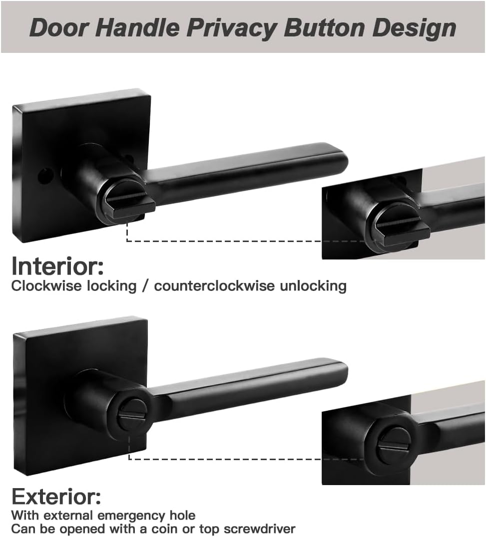 KAMOTA Privacy Door Levers, 10 Pack Matte Black Door Handles, Interior Keyless Door Lock, Left and Right Hand Reversible Doorknob, for Bed and Bathroom