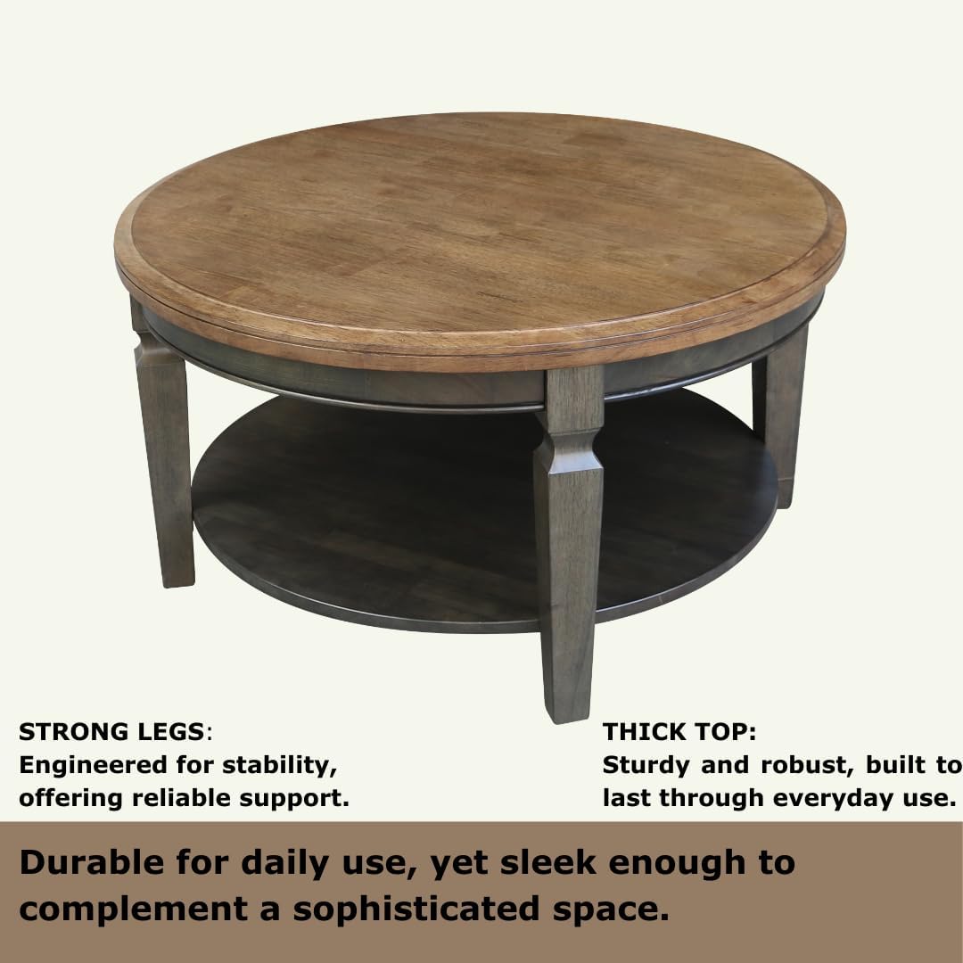 IC INTERNATIONAL CONCEPTS Vista Solid Wood Round Coffee Table in Hickory/Washed Coal