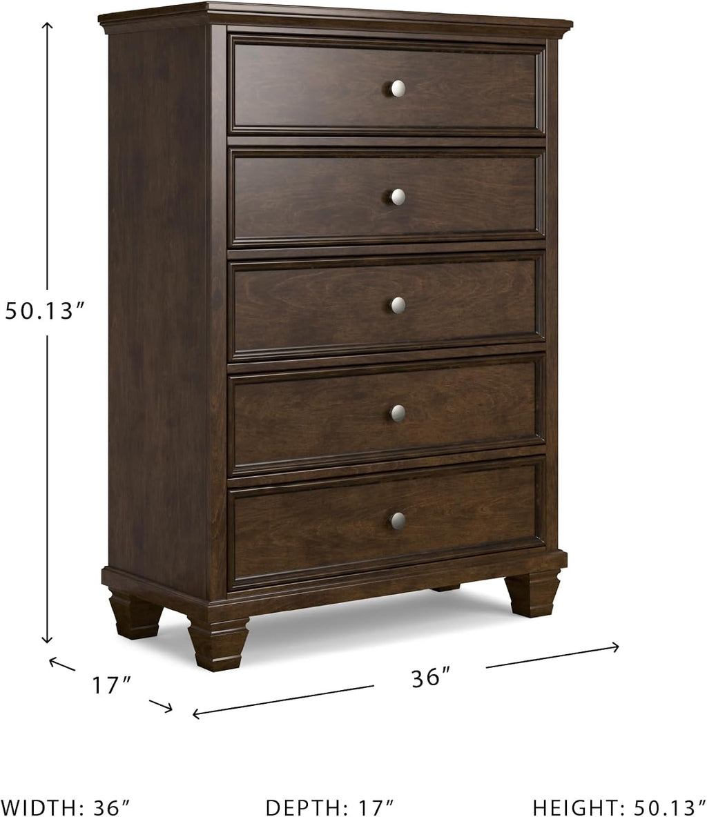 Signature Design by Ashley Danabrin Traditional 5 Drawer Chest for Bedroom, Dark Brown