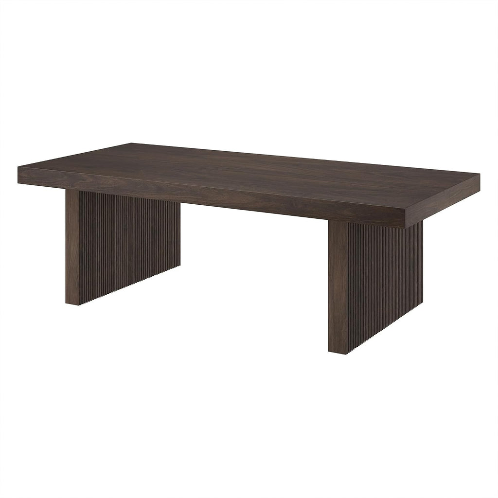 Henn&Hart 48' Fluted Rectangular Low-Profile Coffee Table with Ribbed Base for Living Room, Family Room, or Office, Rich Brown