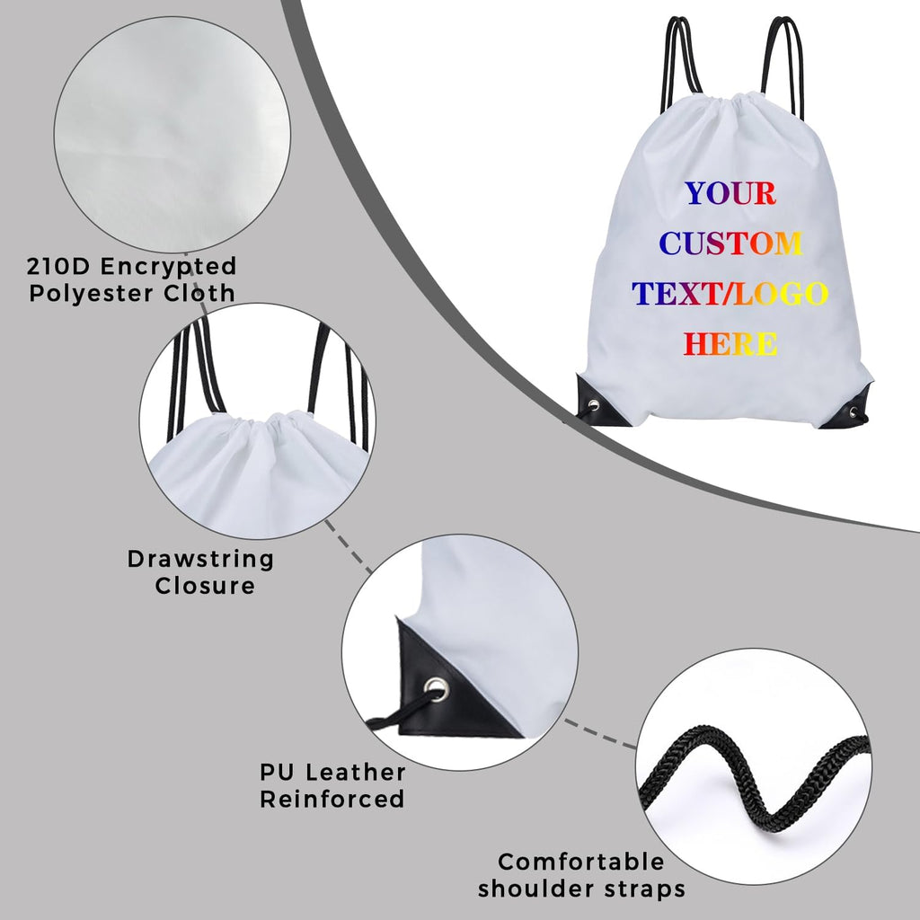 Custom Bags With Your Logo Set of 100 Custom Backpack Draw String Bags Pack Bulk for Travelling Swimming Gym Everyday Use (White)