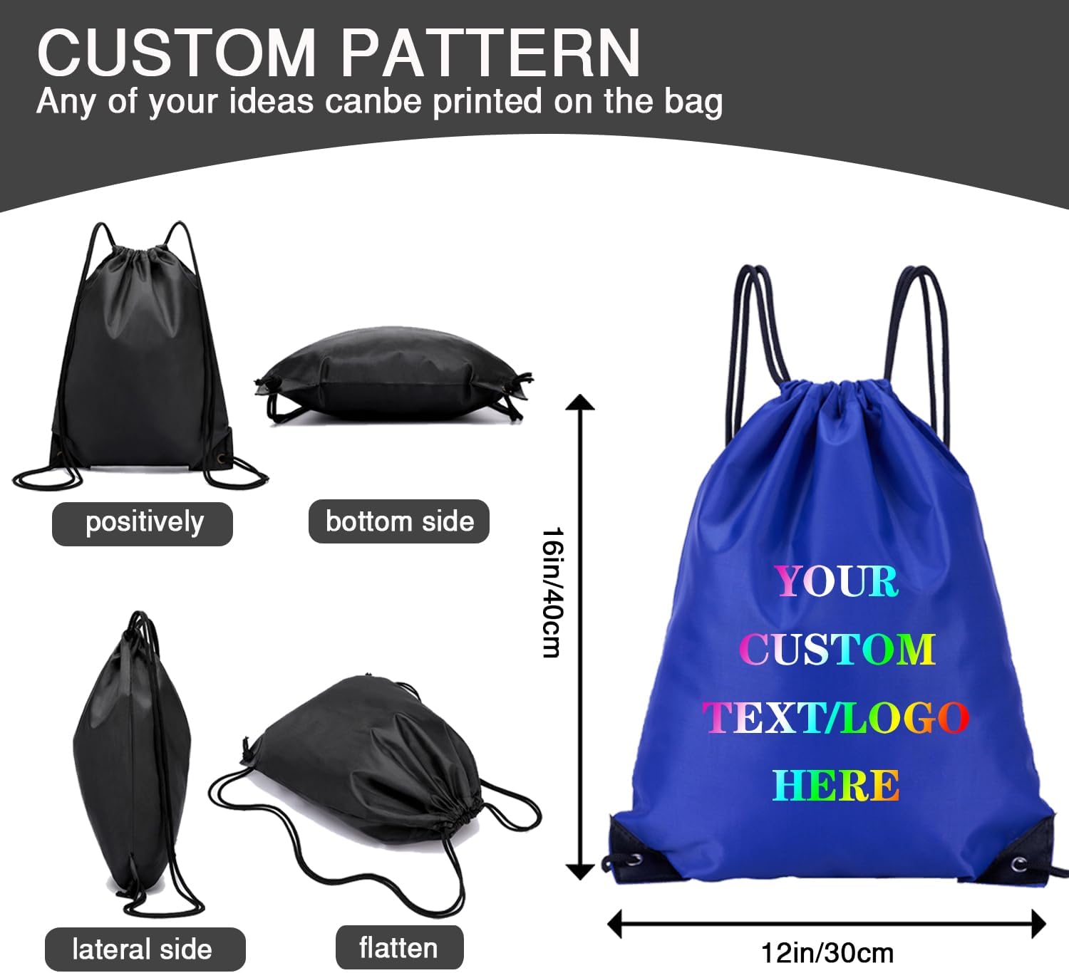 Custom Bags With Your Logo Set of 100 Custom Backpack Draw String Bags Pack Bulk for Travelling Swimming Gym Everyday Use (Blue 3)