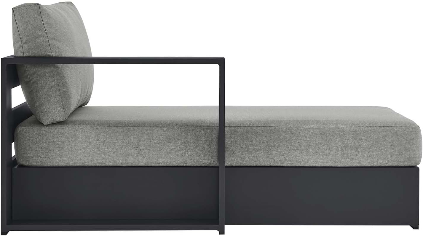 Modway Tahoe Aluminum Outdoor Chaise Lounge Gray with Weather-Resistant Cushions, Modular Left-Facing Patio Lounger for Pool Furniture or Sectional Sofa Set