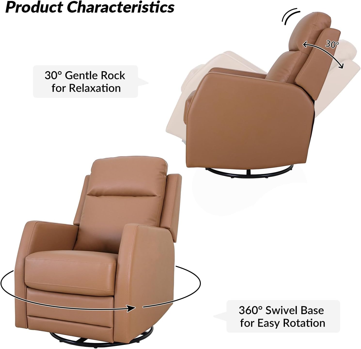 HULALA Home Recliner Chair Leather Recliners, Rocking 360 Degree Swivel Chair, Wingback Armchair, Theater Seating Lounge Sofa for Living Room Bedroom