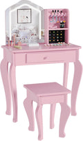 GarveeHome Kids Vanity with Lighted Mirror, Toddler Vanity Table and Chair Set, Girls Makeup Playset, Pink