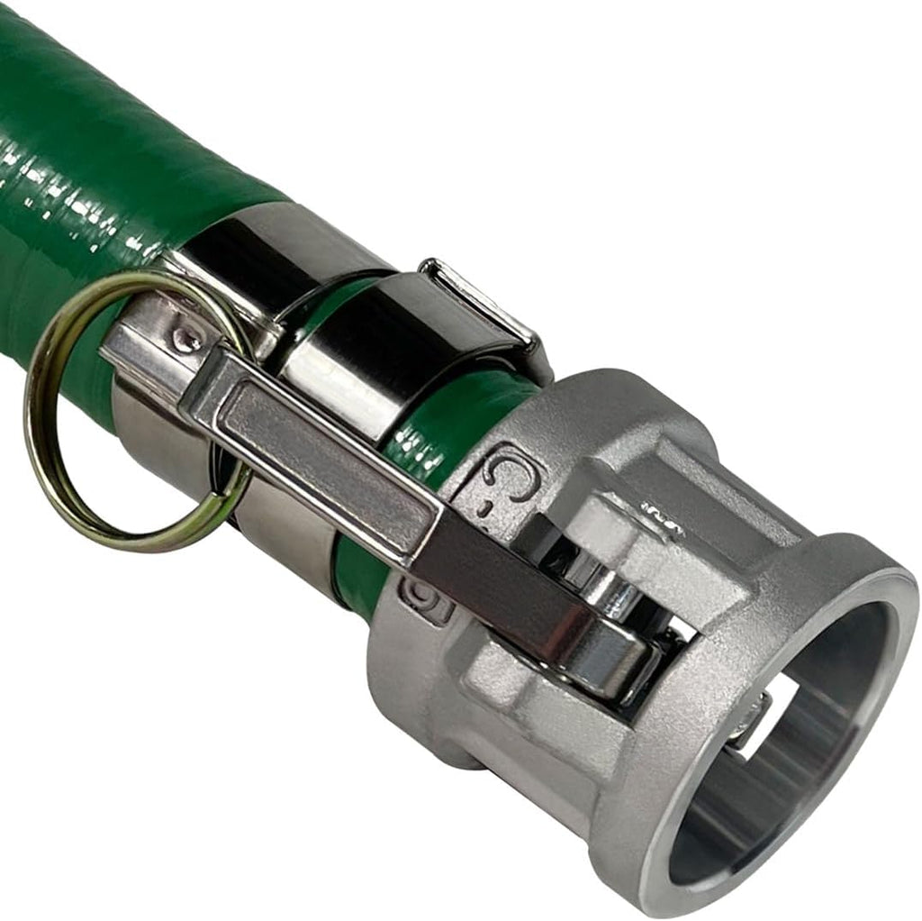 Gloxco Heavy Duty Green PVC Suction Hose Assembly for Water Transfer, 1-1/4' Inside Diameter, Installed Male x Female Cam and Groove Fittings, 40 ft Length