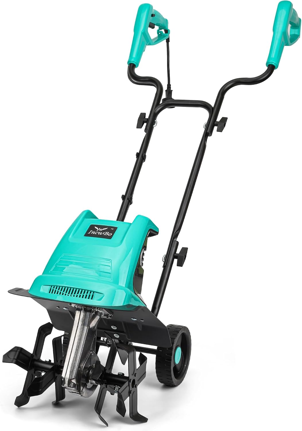 IncwBo 13.5 Amp 12 Inch Electric Tiller/Cultivator with 4 Steel Tines, 8'' Tilling Depth Small Garden Tiller for Gardening, Corded Rototiller with Adjustable Wheels