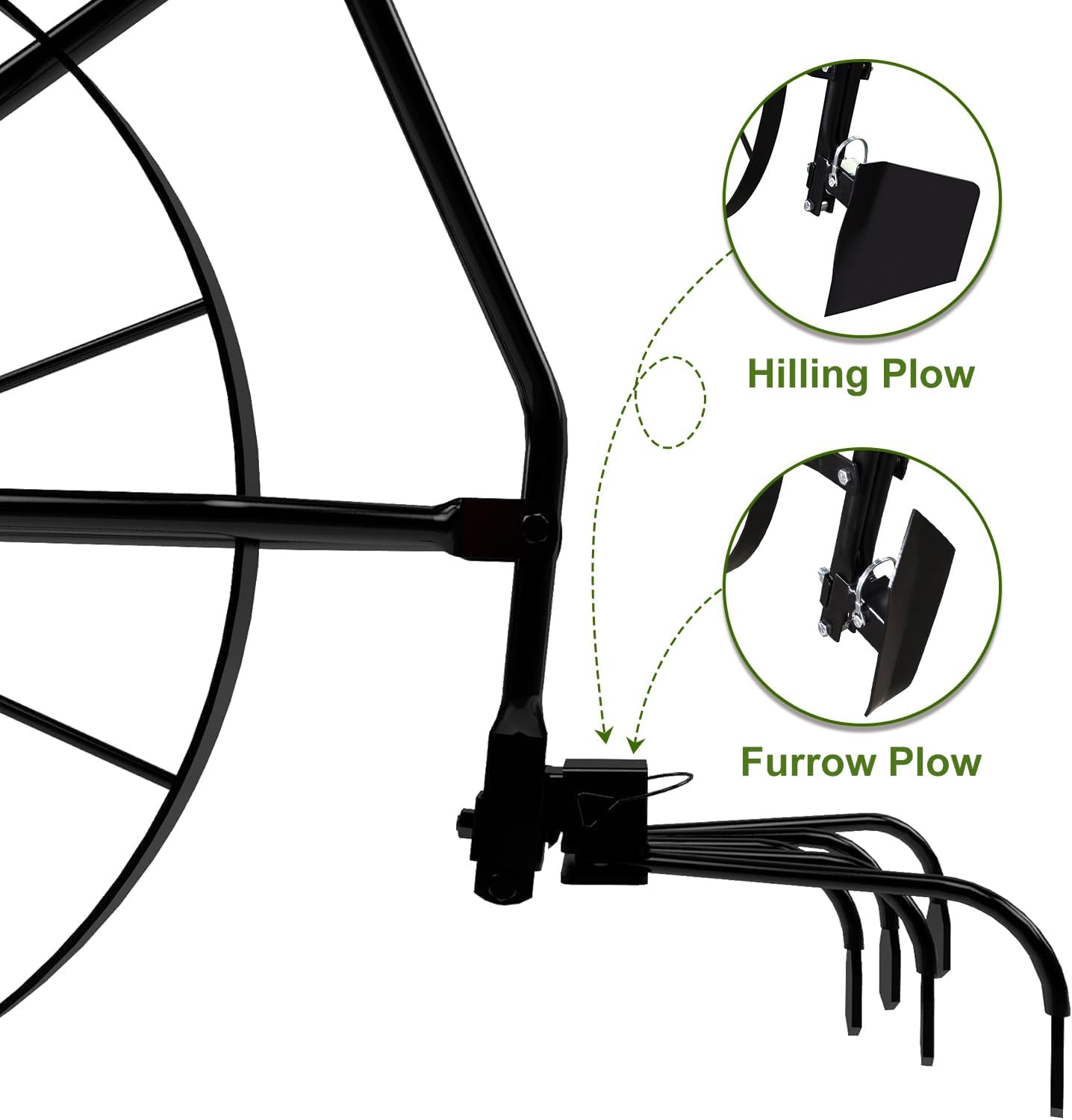 High Wheel Cultivator with Comfort Handle with 3- Position Adjustable, Quick Change Implements, and 24 Inch Steel Wheel