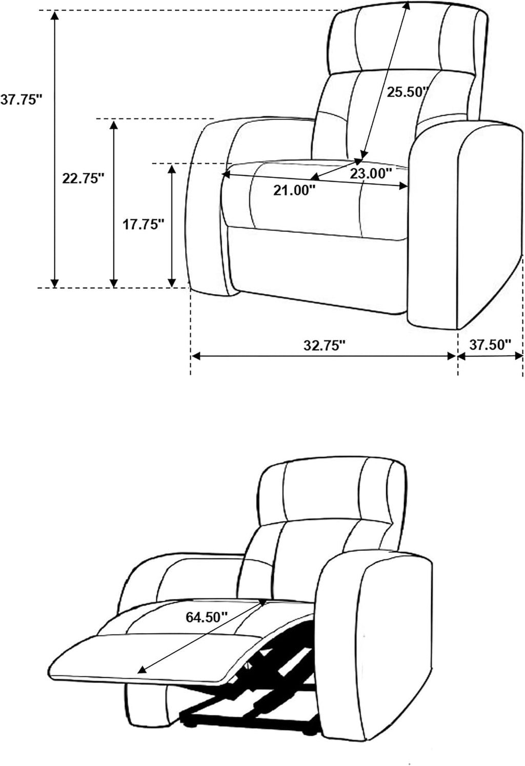Coaster Home Furnishings - Cyrus - Wood - 7-Piece Upholstered Theater Seating with Cup Holders, Manual Recline and Hidden Storage - Living Room & Home Theater - Black - 600001-S5B