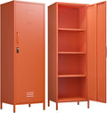 Metal Locker Storage Cabinets 59.06'H Orange Locking File Cabinets Kitchen Food Pantry Cabinet with 2 Doors and Shelves for Dining Room, Living Room,Bathroom Office,Home,Garage, Gym, School