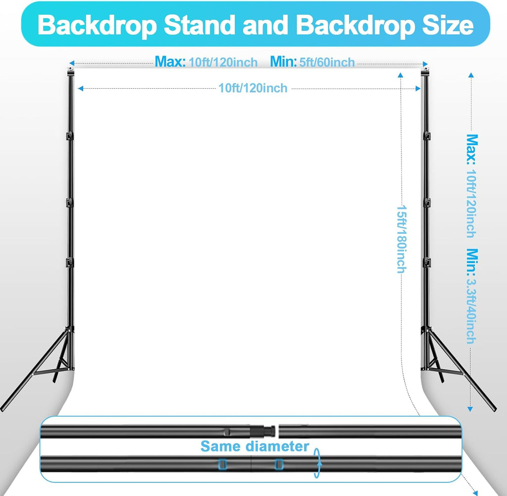 EMART 10 x 10ft Heavy Duty Background Support System,Professional Photo Backdrop Stand Kit with 10 x 15 ft Polyester Backdrop (White,Black),Clamp,Carry Bag for Parties,Photography,Wedding,Decoration