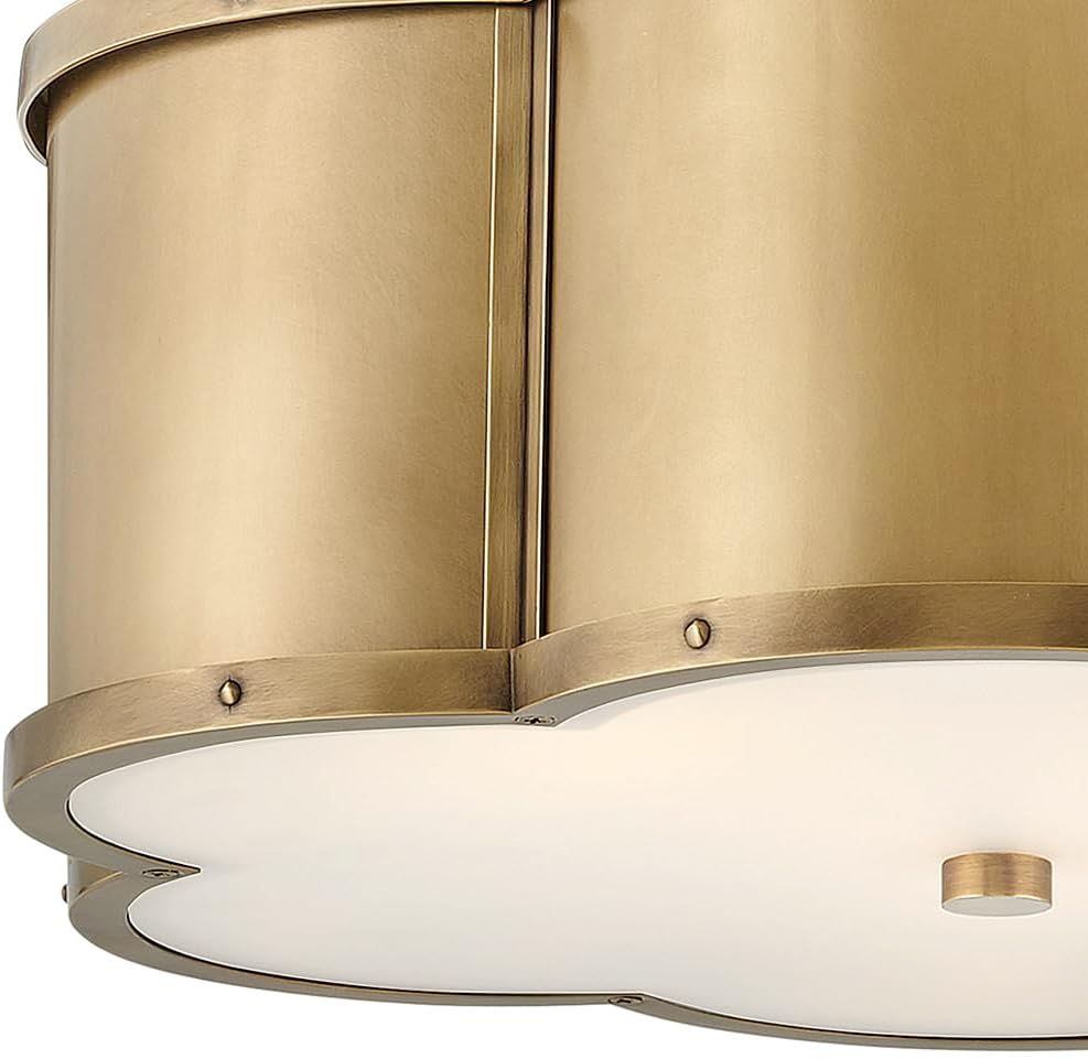 Hinkley Chance Three Light Medium Semi-Flush Mount Fixture – Classic, Timeless Details, Etched Lens – Heritage Brass