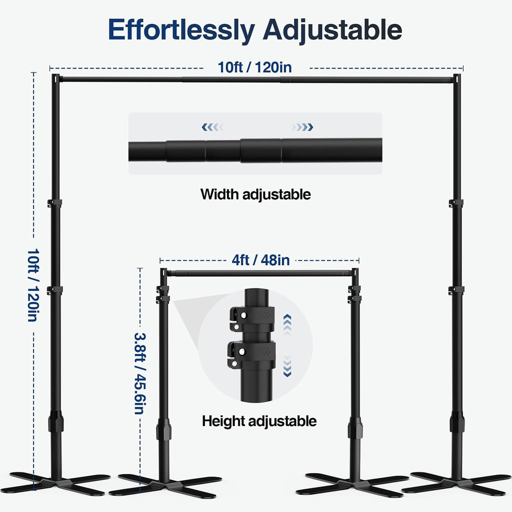 EMART Backdrop Stand Heavy Duty 10x10Ft, Pipe and Drape Photo Background Photography Kit, Adjustable Metal Frame with X-Shaped Base for Wedding Birthday Party Decoration-Black