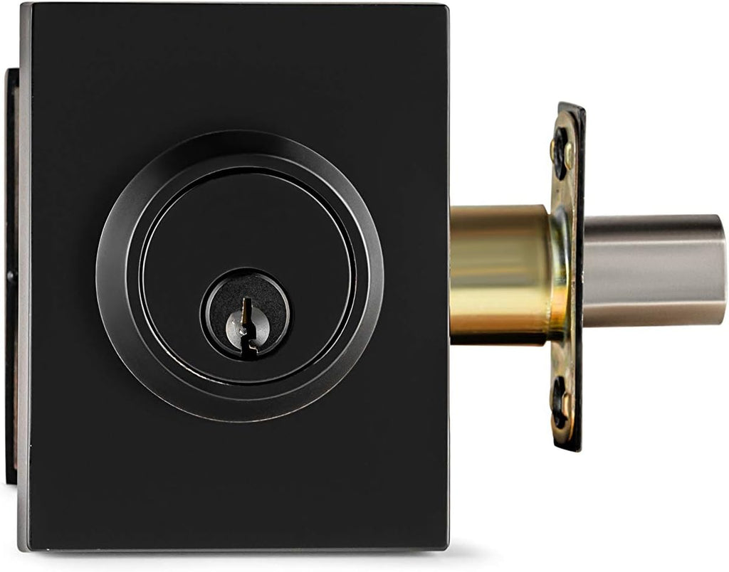 Berlin Modisch HandleSet Front Door Entry Handle and Deadbolt Lock Set Slim Square Single Cylinder Deadbolt and Lever Reversible for Right & Left Sided Doors Heavy Duty – Iron Black Finish