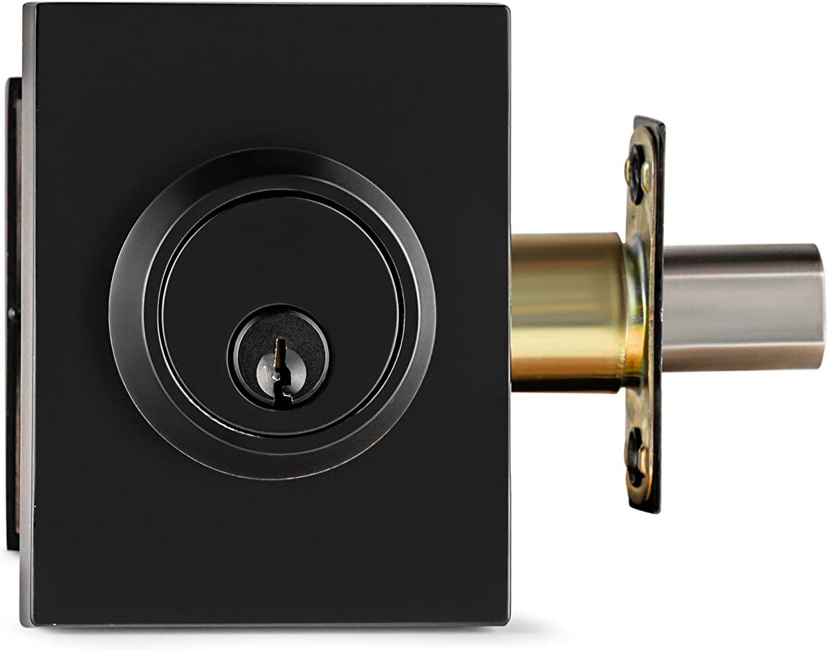 Berlin Modisch HandleSet Front Door Entry Handle and Deadbolt Lock Set Slim Square Single Cylinder Deadbolt and Lever Reversible for Right & Left Sided Doors Heavy Duty – Iron Black Finish