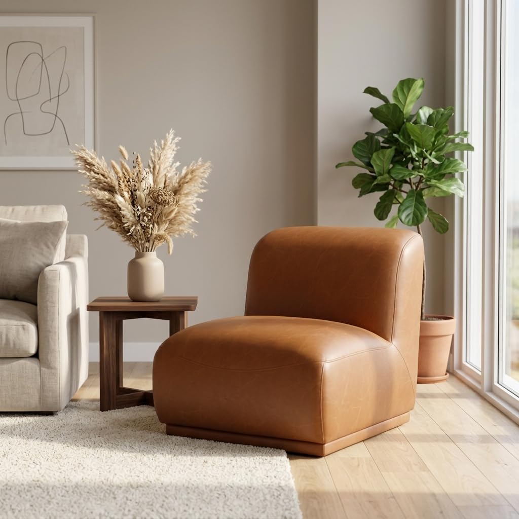 Sagebrook Home Brown Armless Accent Chair, Sturdy Wood Construction, Soft Non-Woven Fabric