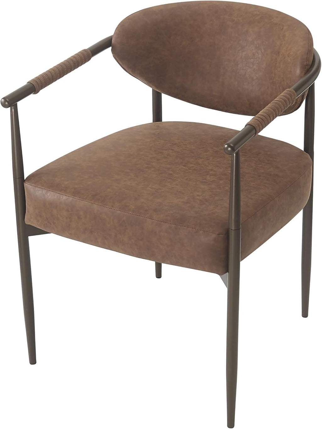 Christopher Knight Home Hyeok Modern Upholstered Dining Chairs Set of 2, Armchair Set with Metal Frame, Comfy Accent Chair with PU Leather Backrest/Seat Cushions for Kitchen/Dining Room, Brown