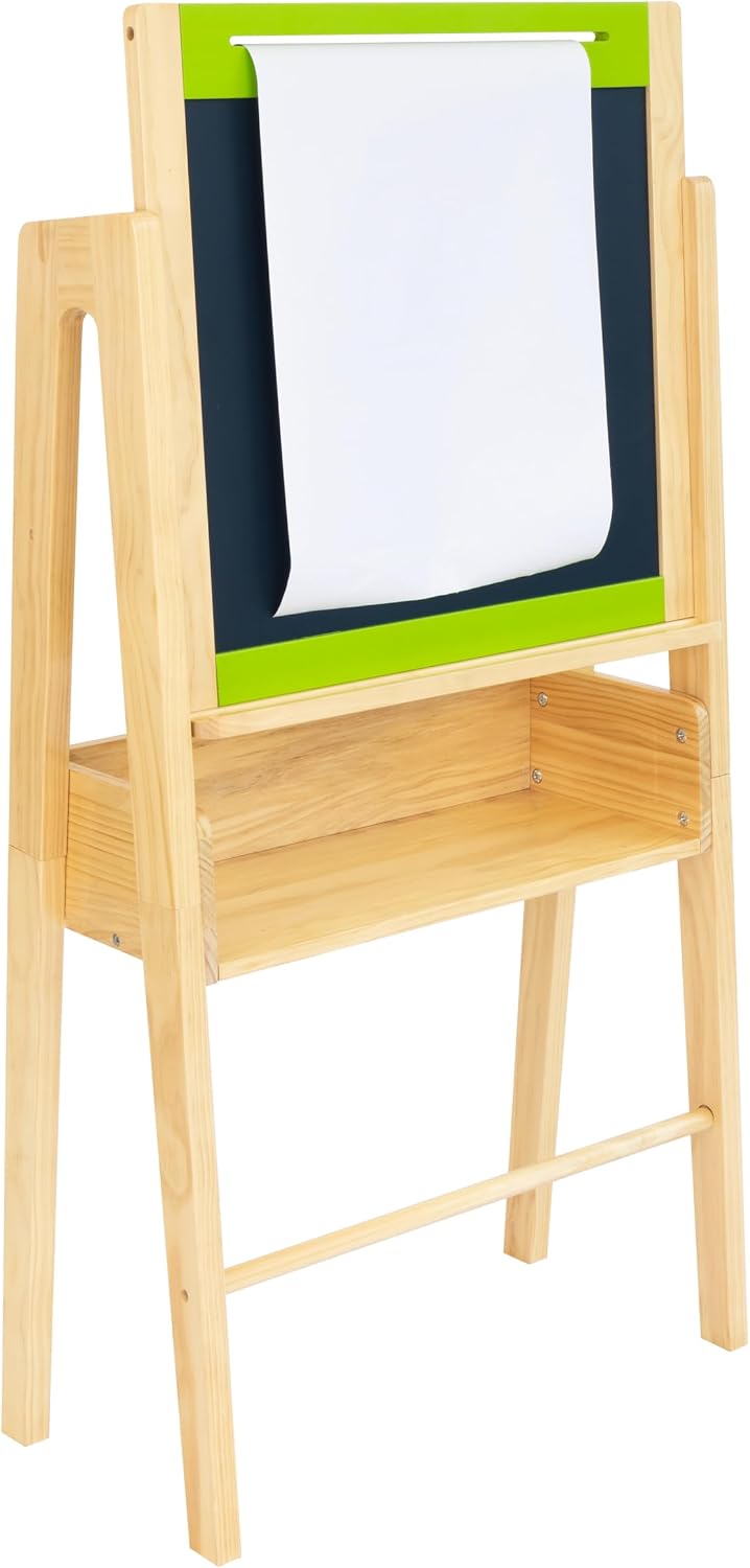 Humble Crew Kids Art Easel with Storage, Double-Sided Easel Set with Chalkboard & Whiteboard, 12-Bin Organizer & Art Supplies, All-in-One Kids Artwork Station for Playroom