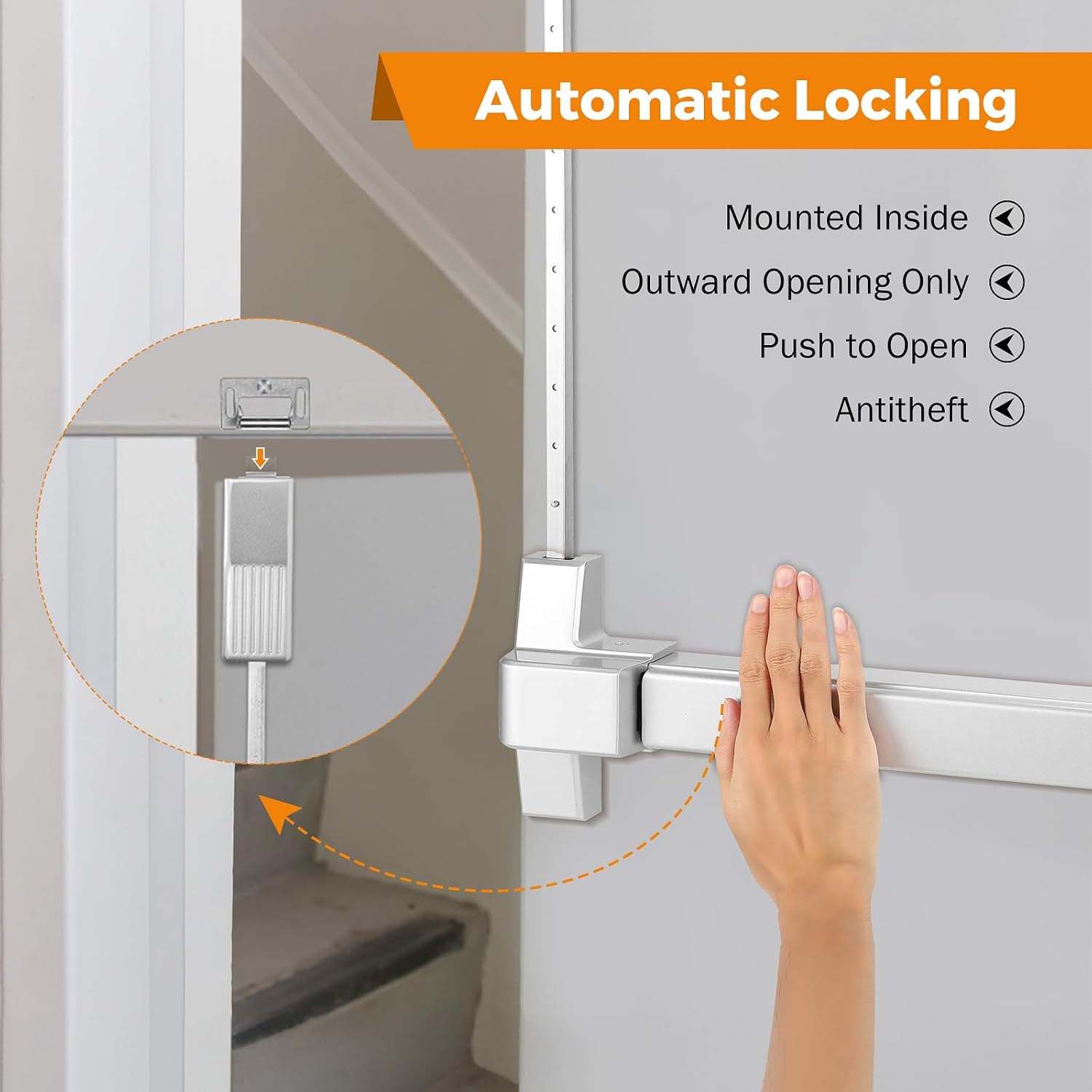 BEAMNOVA Vertical Rod Door Panic Bar Exit Device 32 Inch Commercial Door Push Bar Lock Set Emergency Gate Roller Strike Plate End Cap Metal Parts Accessories, Metallic