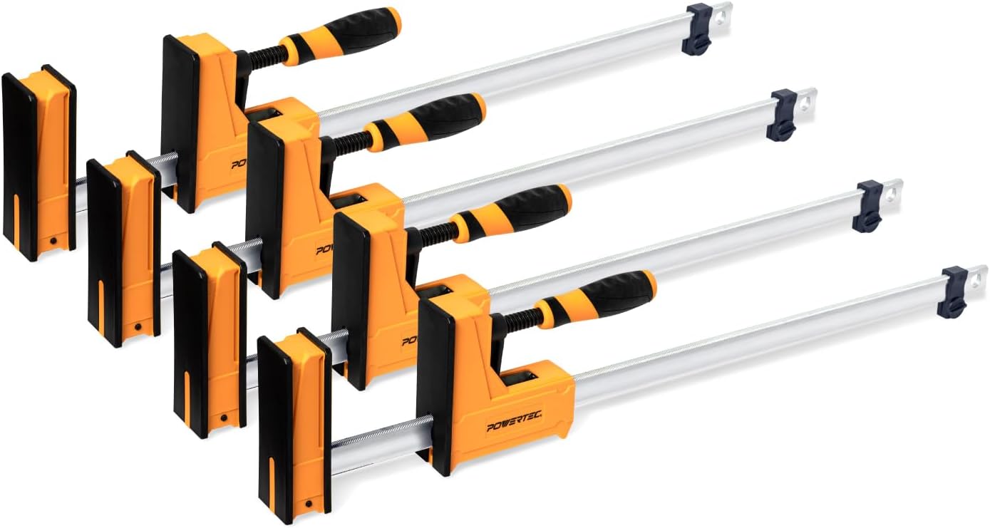 POWERTEC 71368-P2 Woodworking Parallel Clamps 24-Inch | Jaw Bar Clamp Spreader Tool (Pack of 4)