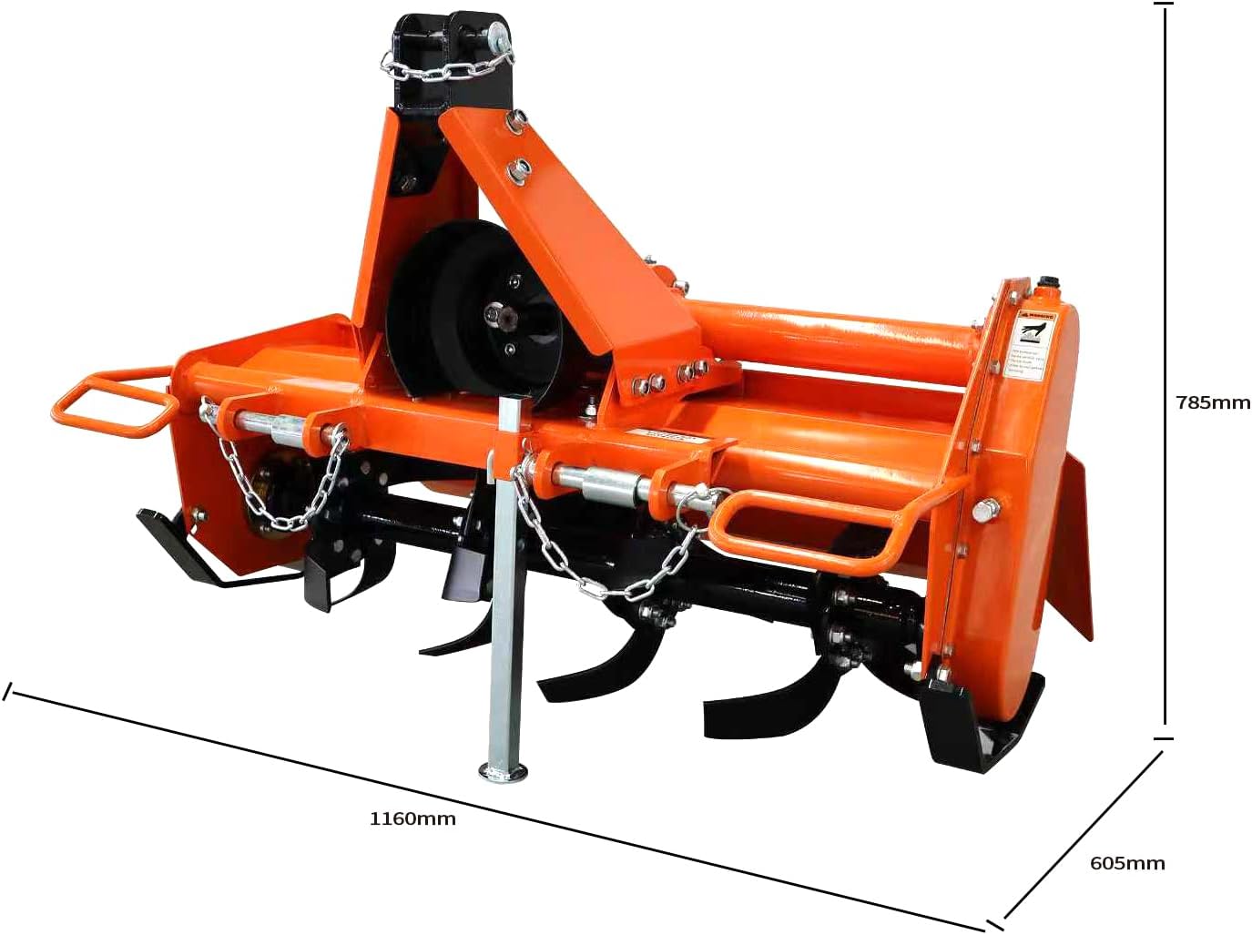 37' Rotary Tiller Attachment - Cat 1 3-Point PTO Driven, Single Speed 540 RPM Gearbox, 37.40' Working Width, 4.7' Max Depth, for 20–30HP Tractors - Not PTO Shaft